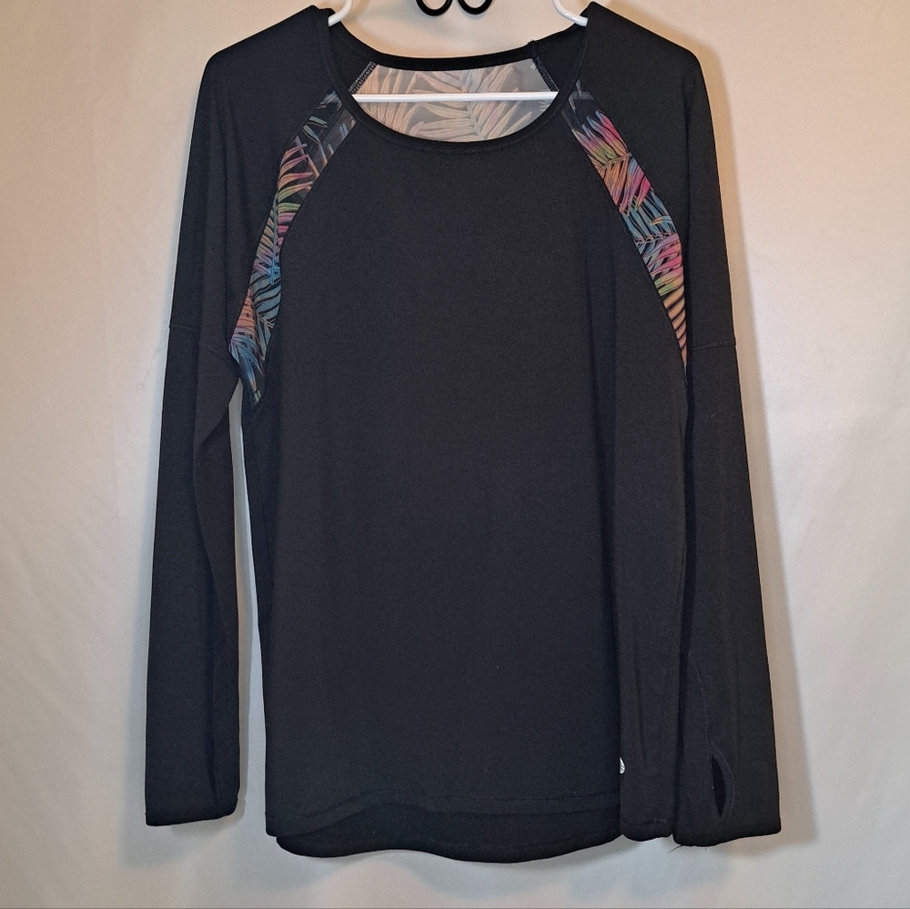 Reel Legends Black Long Sleeve Top with Colorful Accents Women's Large #229